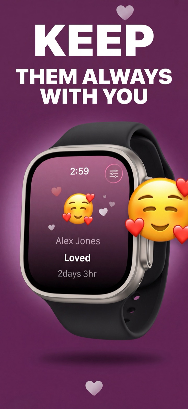 Apple Watch showing the Hueband app with the partner's current mood, Loved